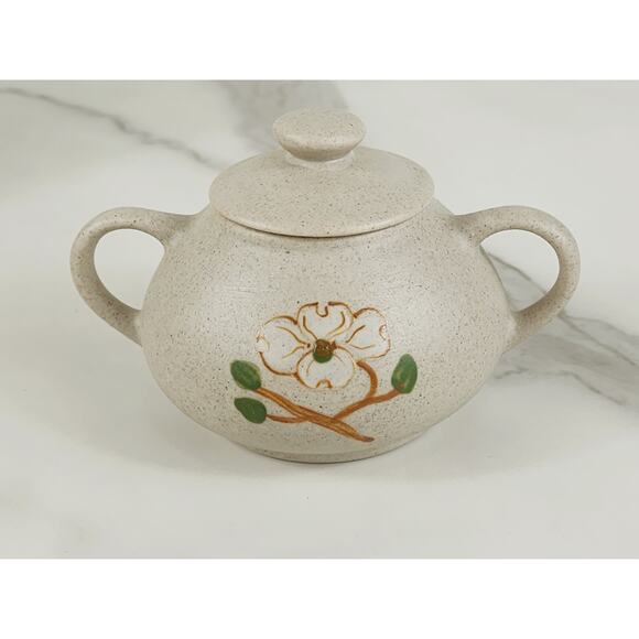 The Pigeon Forge Pottery Dogwood Floral Pitcher Jug Creamer Sugar Bowl x3 Vtg - Picture 5 of 16